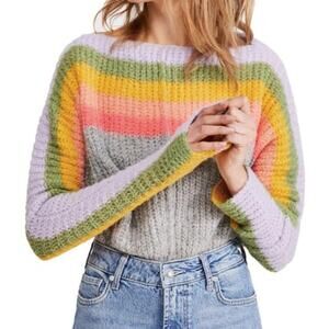 Free People See the Rainbow Sweater in Grey Size Large